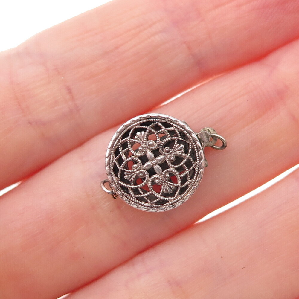 925 Sterling Silver Antique Art Deco Bracelet / Necklace Filigree Box Lock Clasp